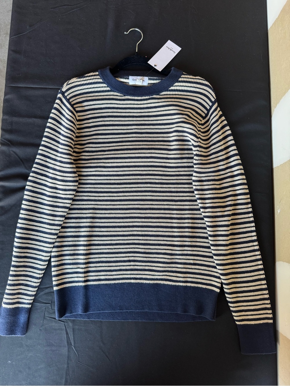 NWT Goodfellow & Co Men's Small Crewneck Textured Knit Sweater Navy Blue Stripe